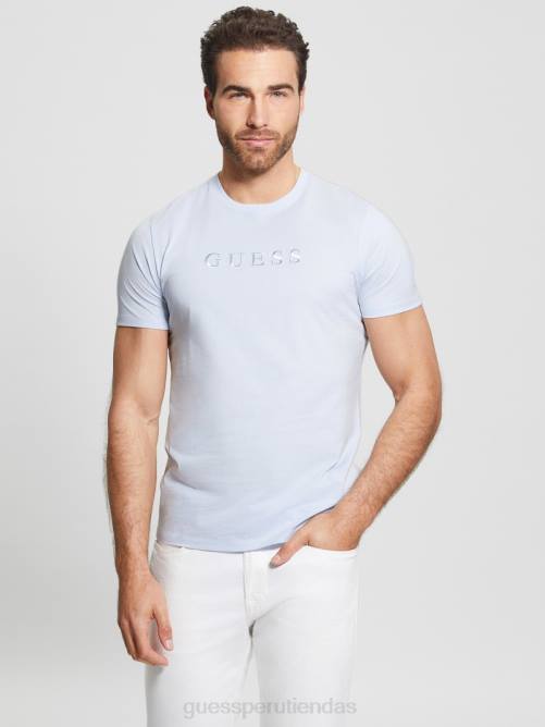 GUESS camiseta con logo bordado hombres 0P8X4064 azul de las vías respiratorias vestir