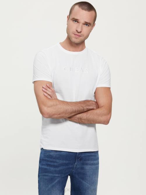 GUESS camiseta con logo bordado hombres 0P8X4068 blanco puro vestir