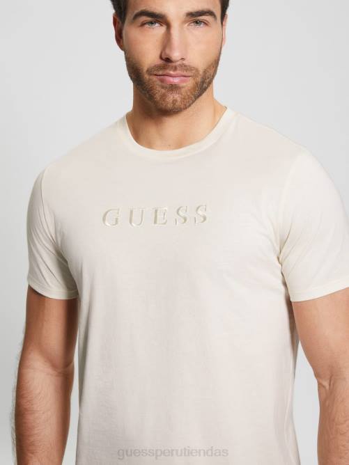 GUESS camiseta con logo bordado hombres 0P8X4075 crema de vainilla vestir