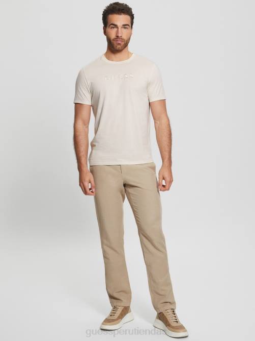 GUESS camiseta con logo bordado hombres 0P8X4075 crema de vainilla vestir