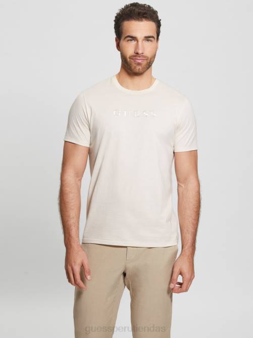 GUESS camiseta con logo bordado hombres 0P8X4075 crema de vainilla vestir