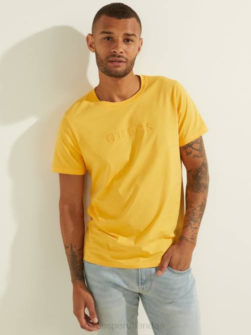 GUESS camiseta con logo bordado hombres 0P8X4080 amarillo infrarrojo vestir