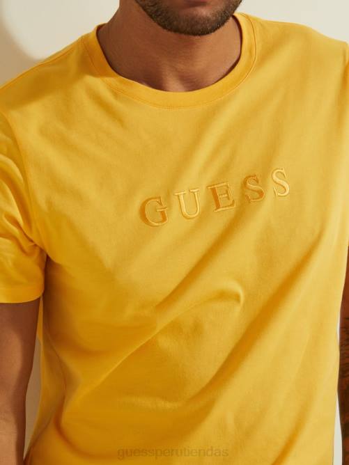 GUESS camiseta con logo bordado hombres 0P8X4080 amarillo infrarrojo vestir