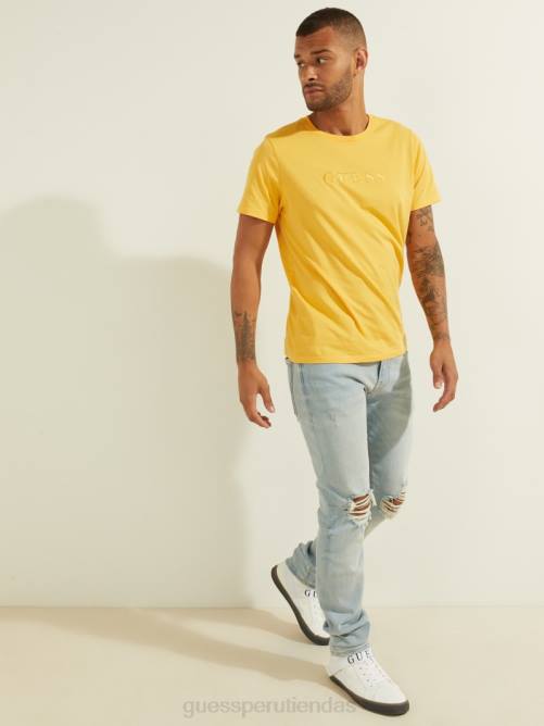 GUESS camiseta con logo bordado hombres 0P8X4080 amarillo infrarrojo vestir