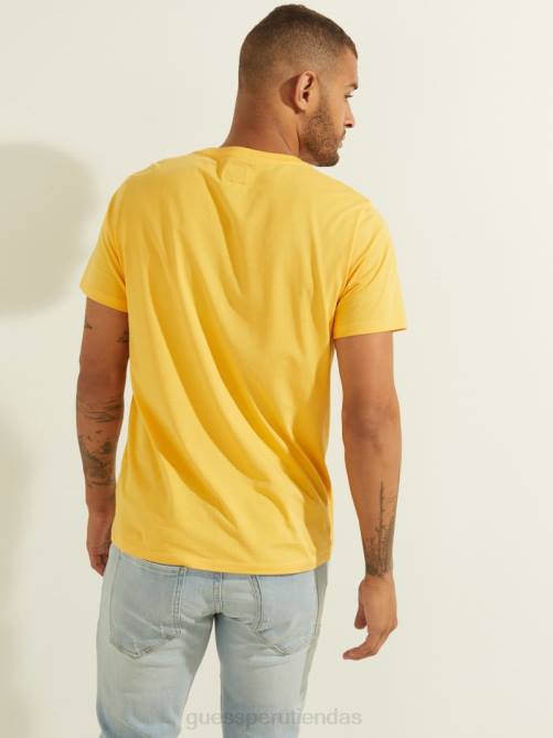 GUESS camiseta con logo bordado hombres 0P8X4080 amarillo infrarrojo vestir