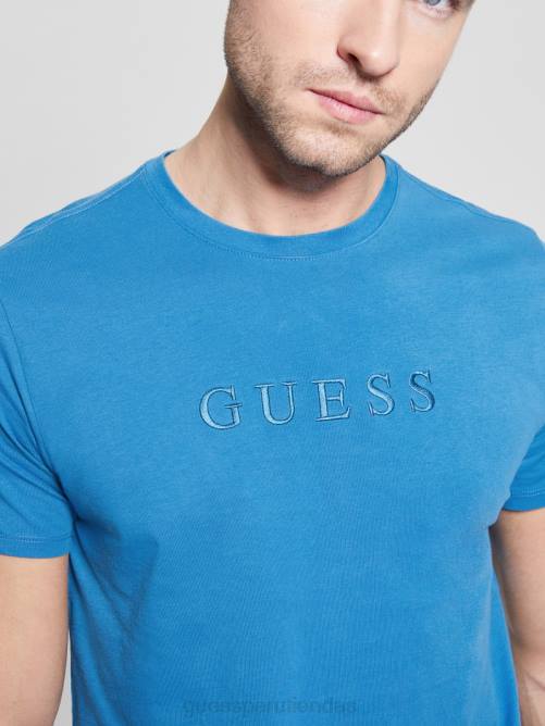 GUESS camiseta con logo bordado hombres 0P8X4084 azul submarino vestir