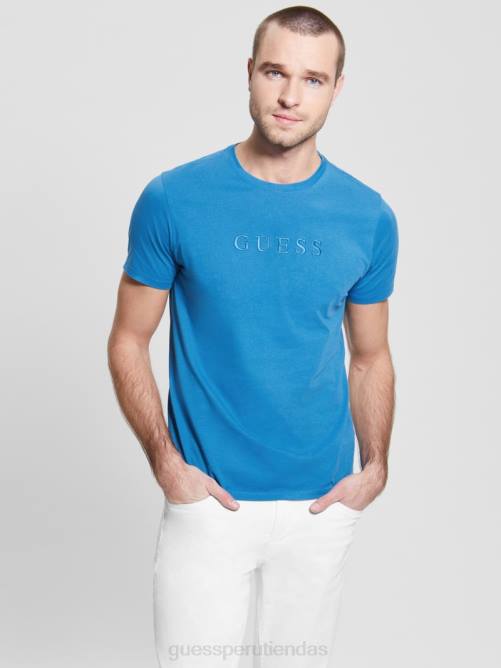 GUESS camiseta con logo bordado hombres 0P8X4084 azul submarino vestir