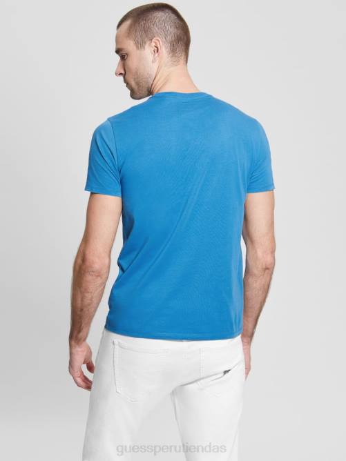 GUESS camiseta con logo bordado hombres 0P8X4084 azul submarino vestir