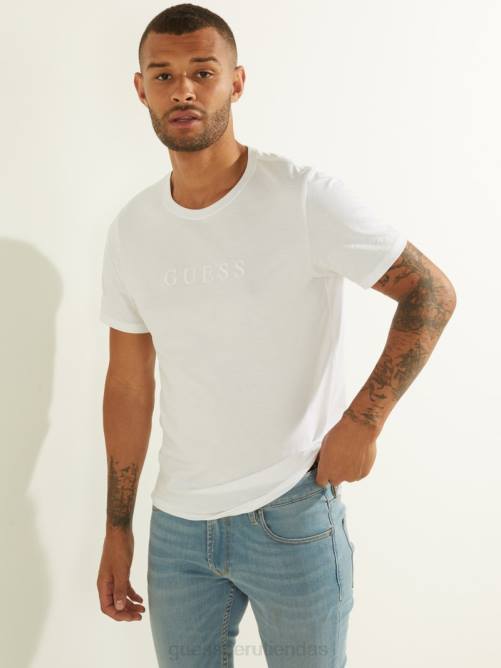 GUESS camiseta con logo bordado hombres 0P8X4091 blanco puro vestir
