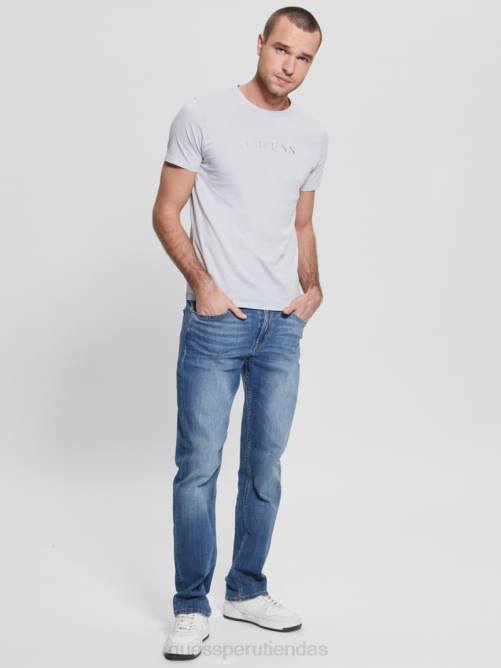 GUESS camiseta con logo bordado hombres 0P8X4098 perla gris vestir