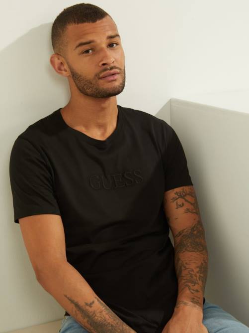 GUESS camiseta con logo bordado hombres 0P8X4105 negro azabache vestir