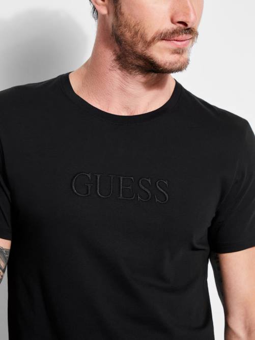 GUESS camiseta con logo bordado hombres 0P8X4105 negro azabache vestir