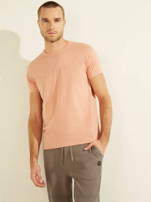 GUESS camiseta con logo bordado hombres 0P8X4121 rosa satinada vestir