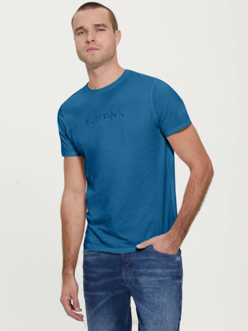 GUESS camiseta con logo bordado hombres 0P8X4136 uniforme azul vestir