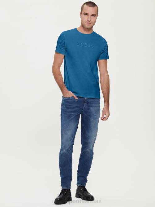 GUESS camiseta con logo bordado hombres 0P8X4136 uniforme azul vestir