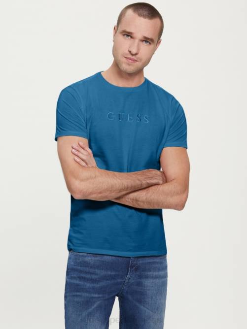 GUESS camiseta con logo bordado hombres 0P8X4136 uniforme azul vestir