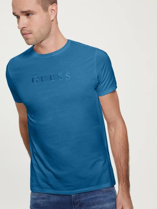 GUESS camiseta con logo bordado hombres 0P8X4136 uniforme azul vestir