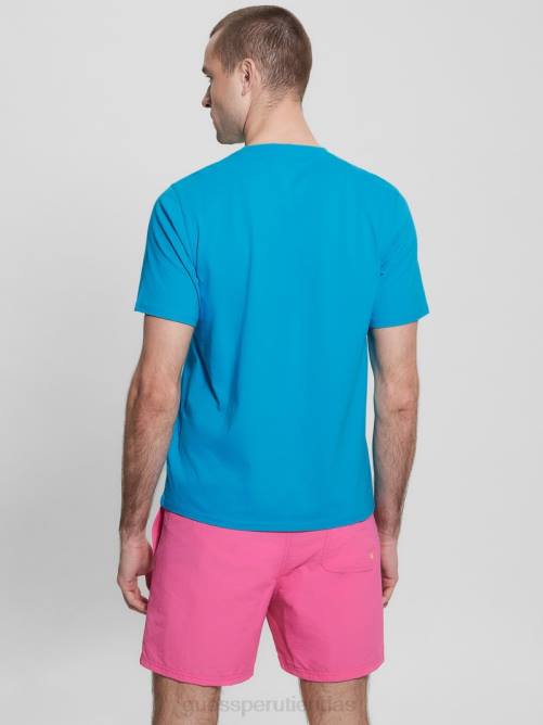 GUESS camiseta con logo ecológico hombres 0P8X4061 diamante azul vestir