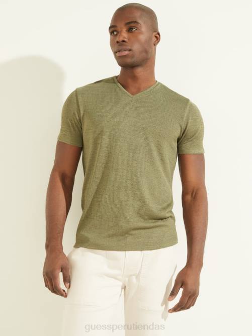 GUESS camiseta de gasa con cuello en V hombres 0P8X4104 aceituna polvorienta vestir