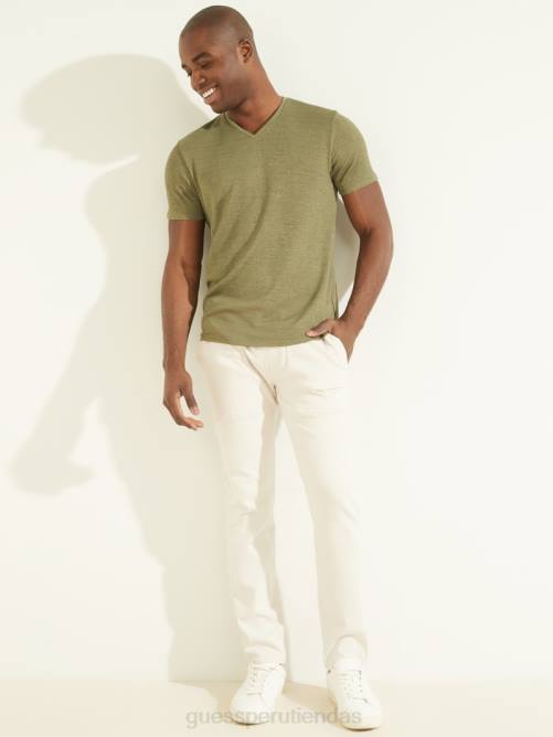 GUESS camiseta de gasa con cuello en V hombres 0P8X4104 aceituna polvorienta vestir
