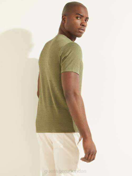 GUESS camiseta de gasa con cuello en V hombres 0P8X4104 aceituna polvorienta vestir