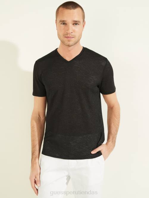 GUESS camiseta de gasa con cuello en V hombres 0P8X4124 negro azabache vestir
