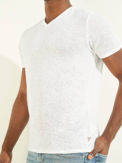 GUESS camiseta de gasa con cuello en V hombres 0P8X4130 blanco puro vestir