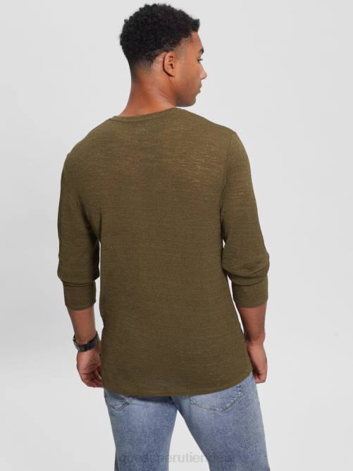 GUESS camiseta de gasa de manga larga hombres 0P8X3986 mañana oliva vestir