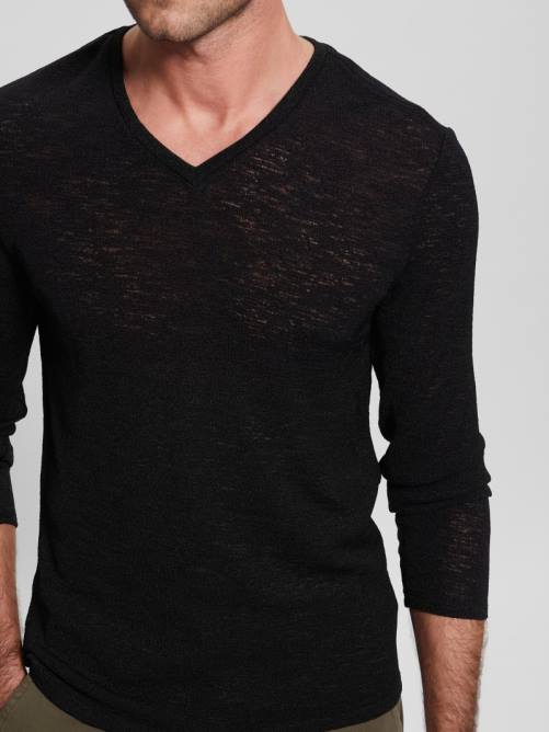 GUESS camiseta de gasa de manga larga hombres 0P8X4164 negro vestir