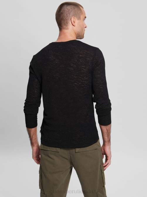GUESS camiseta de gasa de manga larga hombres 0P8X4164 negro vestir