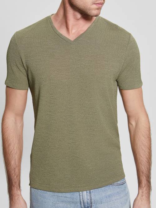 GUESS camiseta de gasa hombres 0P8X4010 aceituna polvorienta vestir