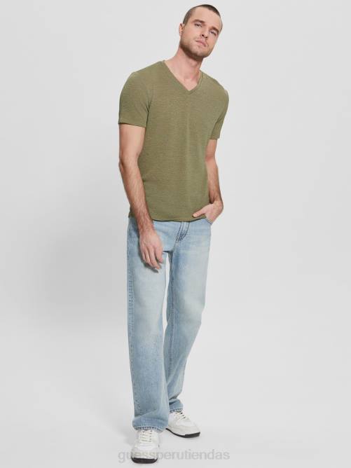 GUESS camiseta de gasa hombres 0P8X4010 aceituna polvorienta vestir