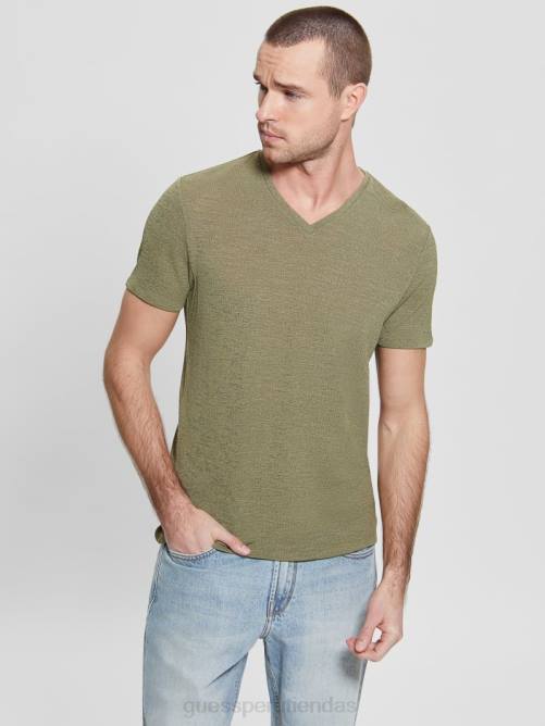 GUESS camiseta de gasa hombres 0P8X4010 aceituna polvorienta vestir
