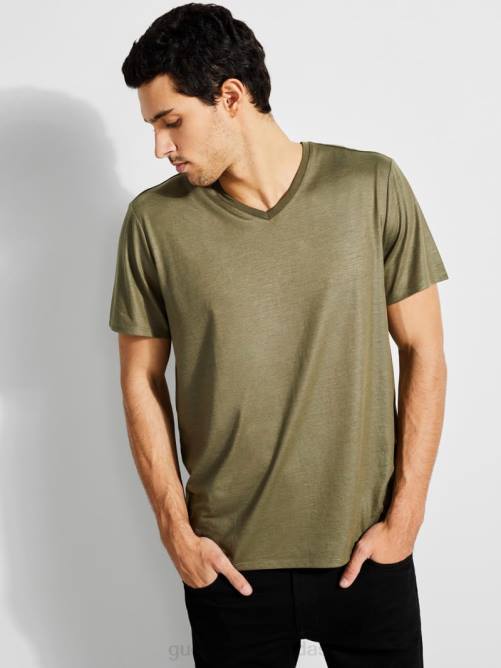 GUESS camiseta mason con cuello en v hombres 0P8X4083 oliva del ejército vestir