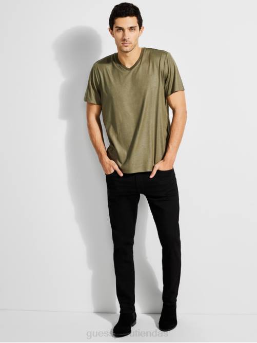 GUESS camiseta mason con cuello en v hombres 0P8X4083 oliva del ejército vestir