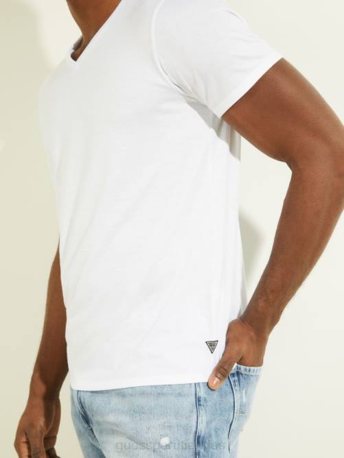 GUESS camiseta mason con cuello en v hombres 0P8X4103 blanco puro vestir