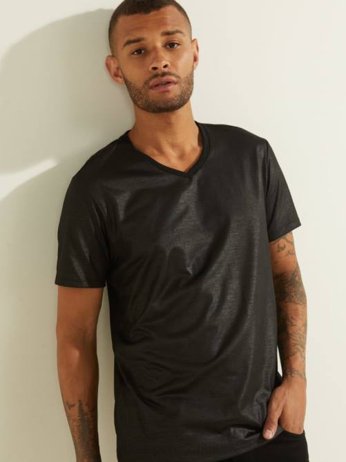 GUESS camiseta mason con cuello en v hombres 0P8X4112 negro azabache vestir