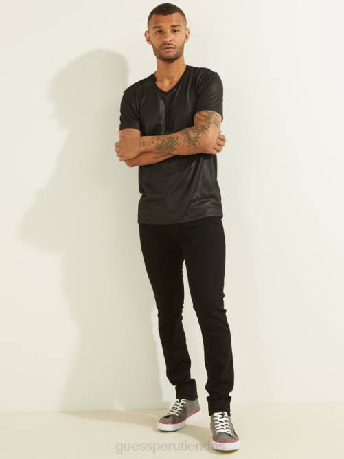 GUESS camiseta mason con cuello en v hombres 0P8X4112 negro azabache vestir