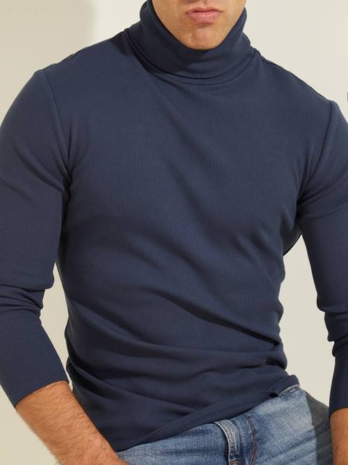 GUESS camiseta mateo de cuello alto hombres 0P8X4088 azul seda vestir