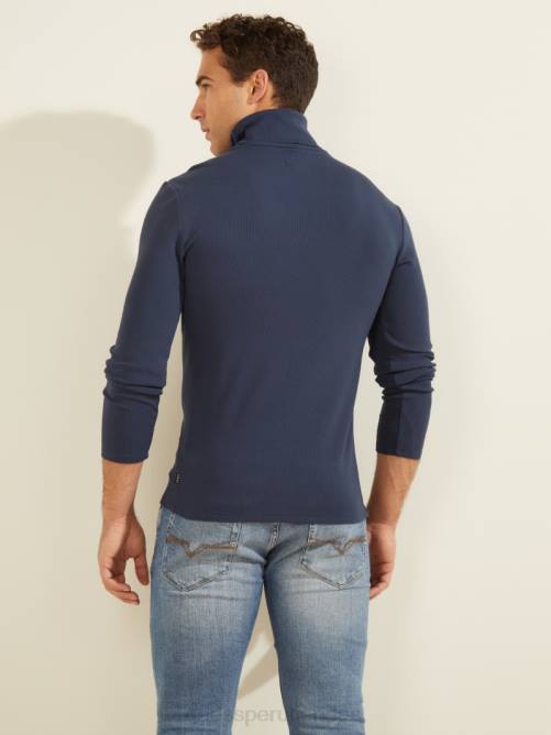 GUESS camiseta mateo de cuello alto hombres 0P8X4088 azul seda vestir