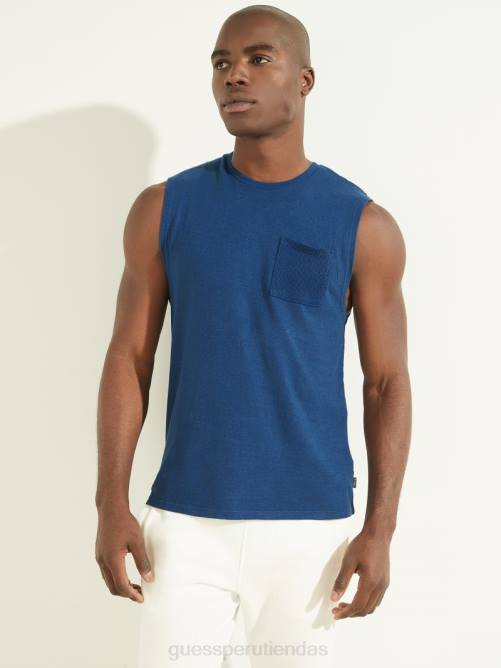 GUESS camiseta musculosa de algodón y cáñamo hombres 0P8X4073 rigel azul multi vestir
