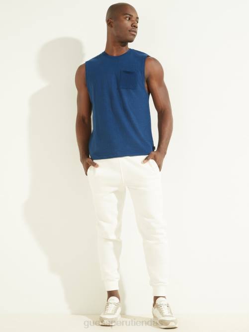 GUESS camiseta musculosa de algodón y cáñamo hombres 0P8X4073 rigel azul multi vestir