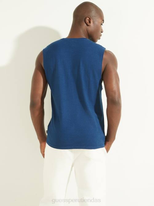 GUESS camiseta musculosa de algodón y cáñamo hombres 0P8X4073 rigel azul multi vestir
