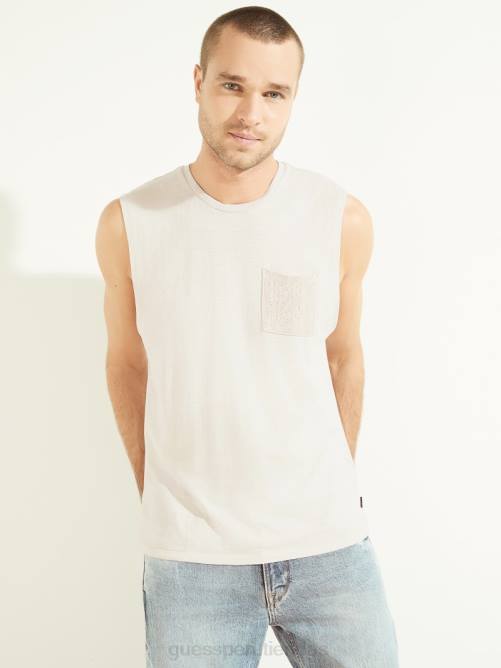 GUESS camiseta musculosa de algodón y cáñamo hombres 0P8X4108 piedra apagada multi vestir