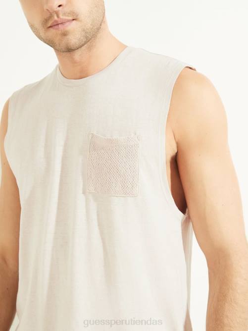 GUESS camiseta musculosa de algodón y cáñamo hombres 0P8X4108 piedra apagada multi vestir