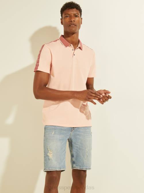 GUESS polo con cinta del logo en piqué hombres 0P8X4132 flor rosa claro vestir