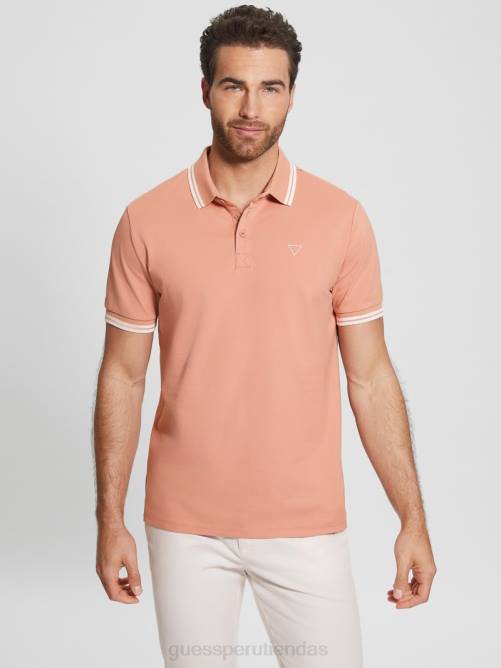 GUESS polo de piqué deportivo hombres 0P8X4140 rosa de raso multicolor vestir