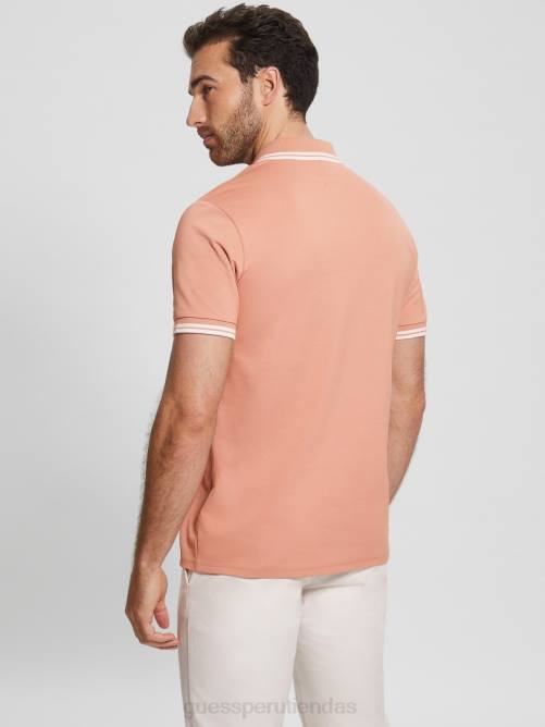 GUESS polo de piqué deportivo hombres 0P8X4140 rosa de raso multicolor vestir