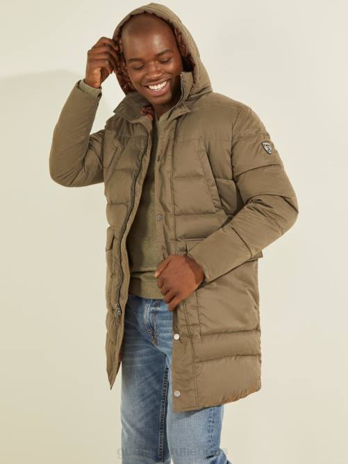 GUESS chaqueta acolchada de nailon alta hombres 0P8X4154 marrón general vestir