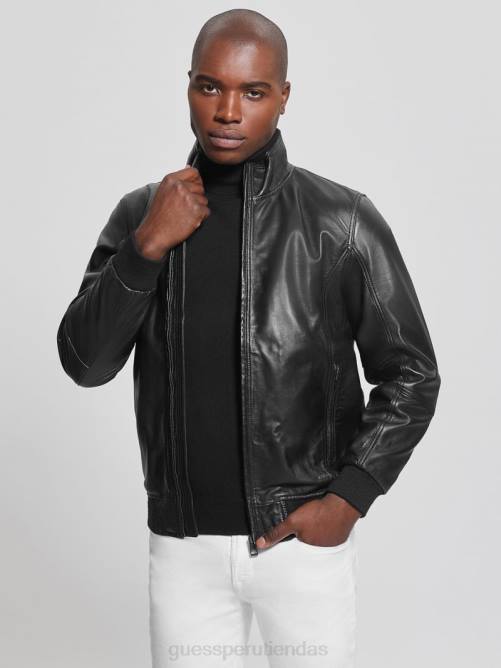 GUESS chaqueta de cuero suave hombres 0P8X3953 negro vestir